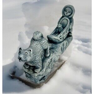 Eskimo Sled Dog figurine Gray Glacial Ice Age Sculpture  A.C.E. Alaska 7¼ inch